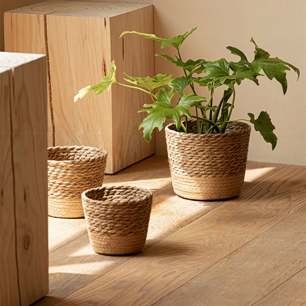 Handwoven Straw Wicker Planter Basket — Natural