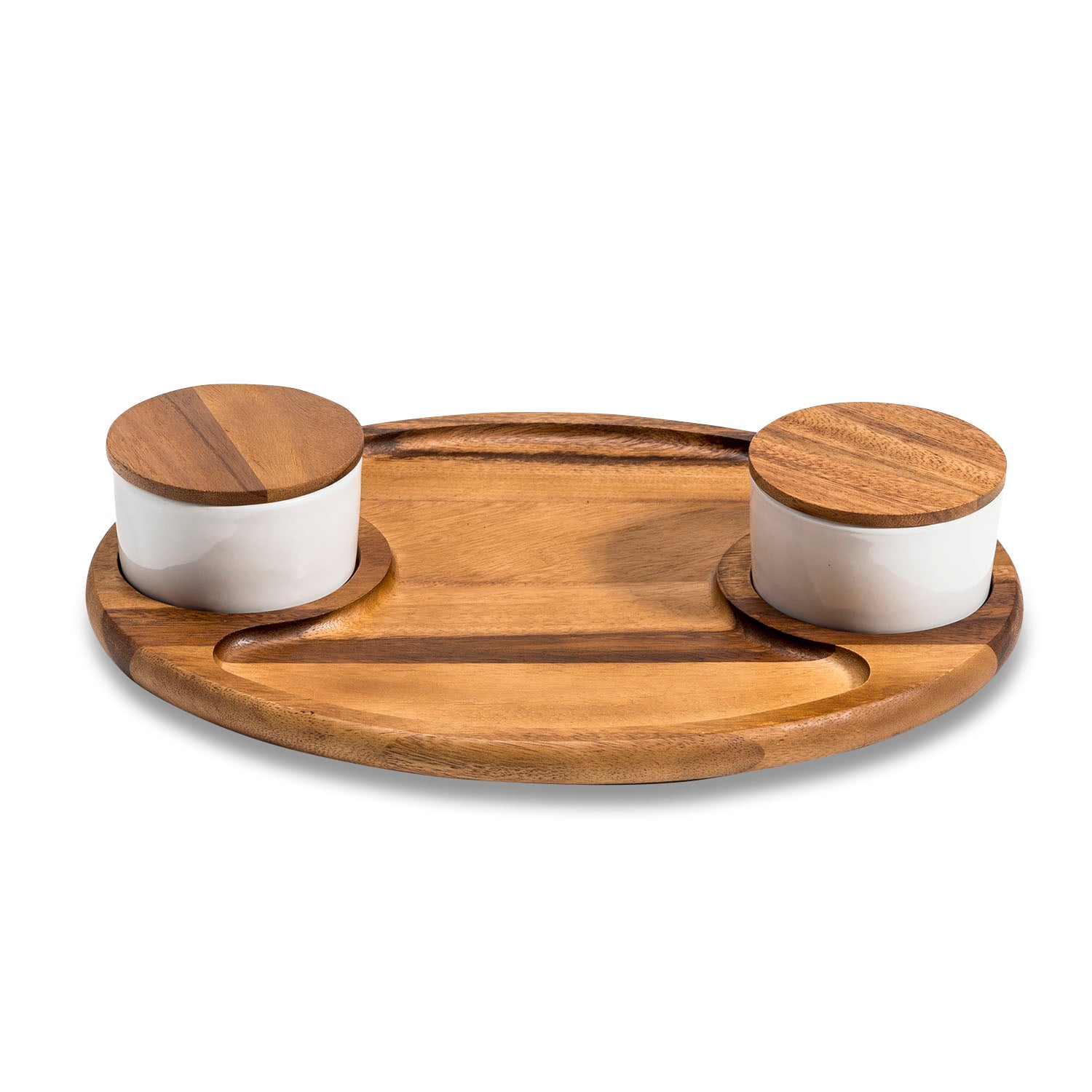 Handmade Ceramic Serving Tray with 2 Lidded Bowls