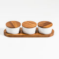 Ceramic Condiment Set on Acacia Wood — Natural, 4-Piece