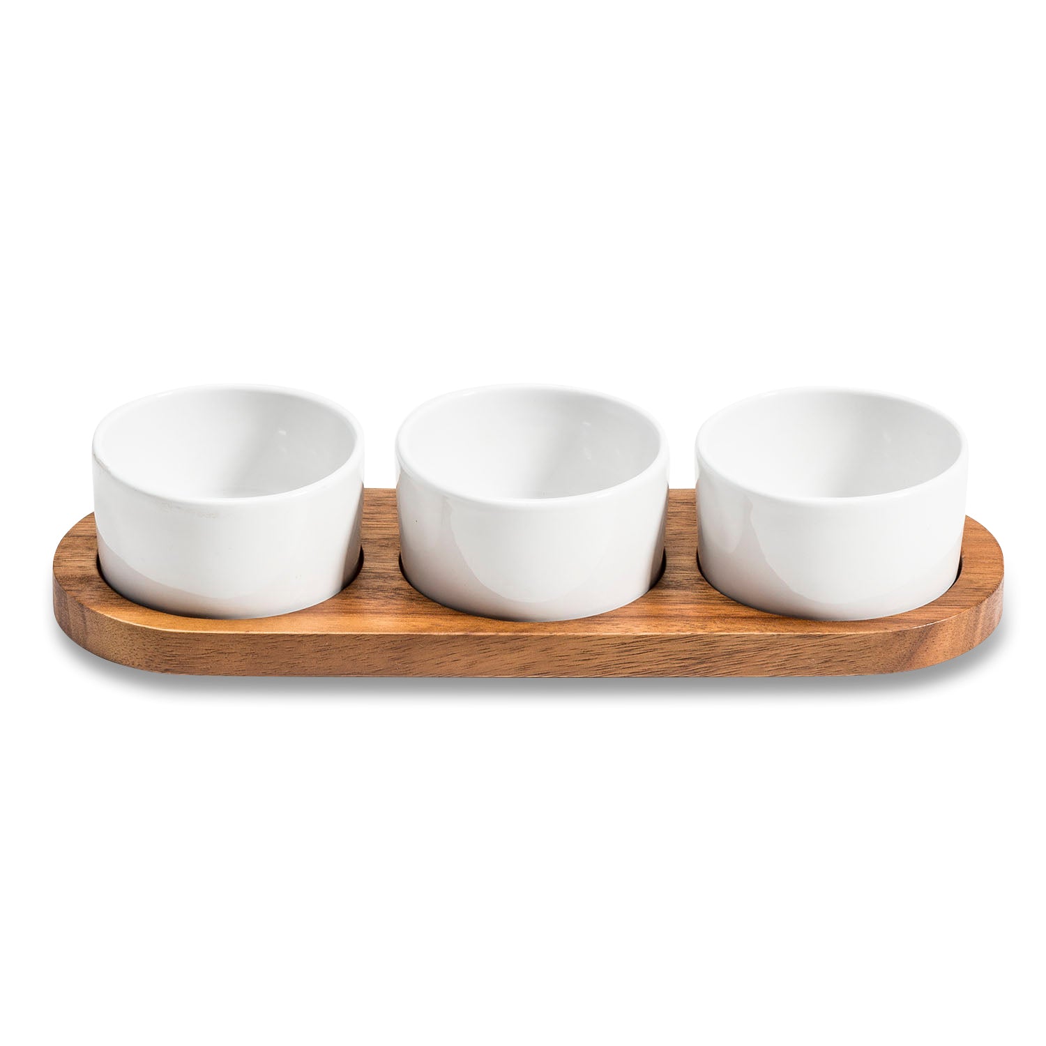 Ceramic Condiment Set on Acacia Wood — Natural, 4-Piece