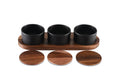 Ceramic Condiment Set on Acacia Wood — Black, 4-Piece